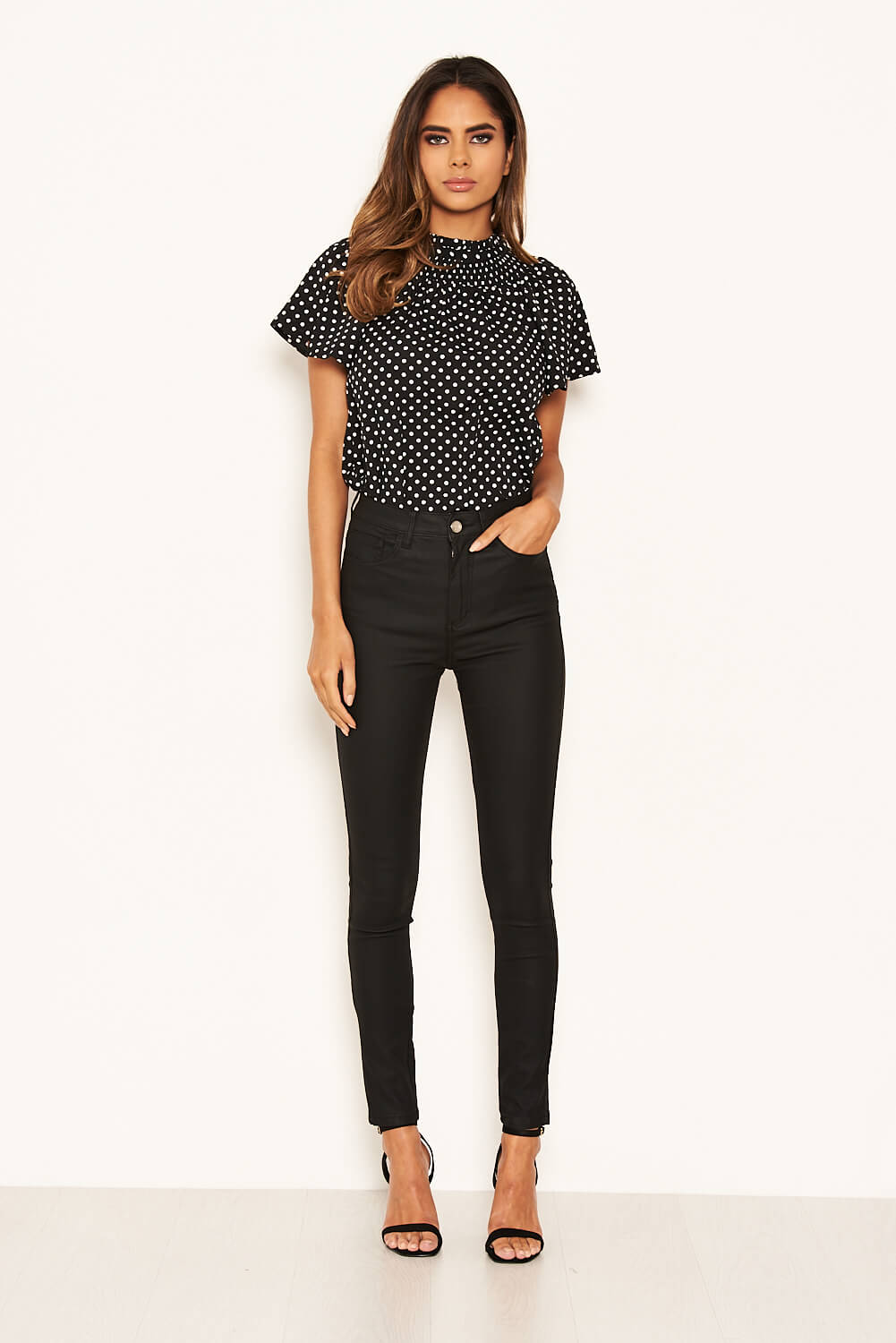 Black Coated Leather Look Jeans