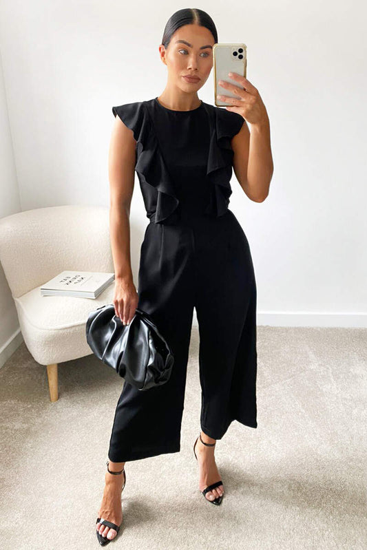 Black Frill Tie Culotte Jumpsuit