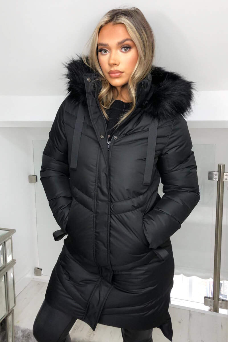 Black Padded Long-line Puffer Coat