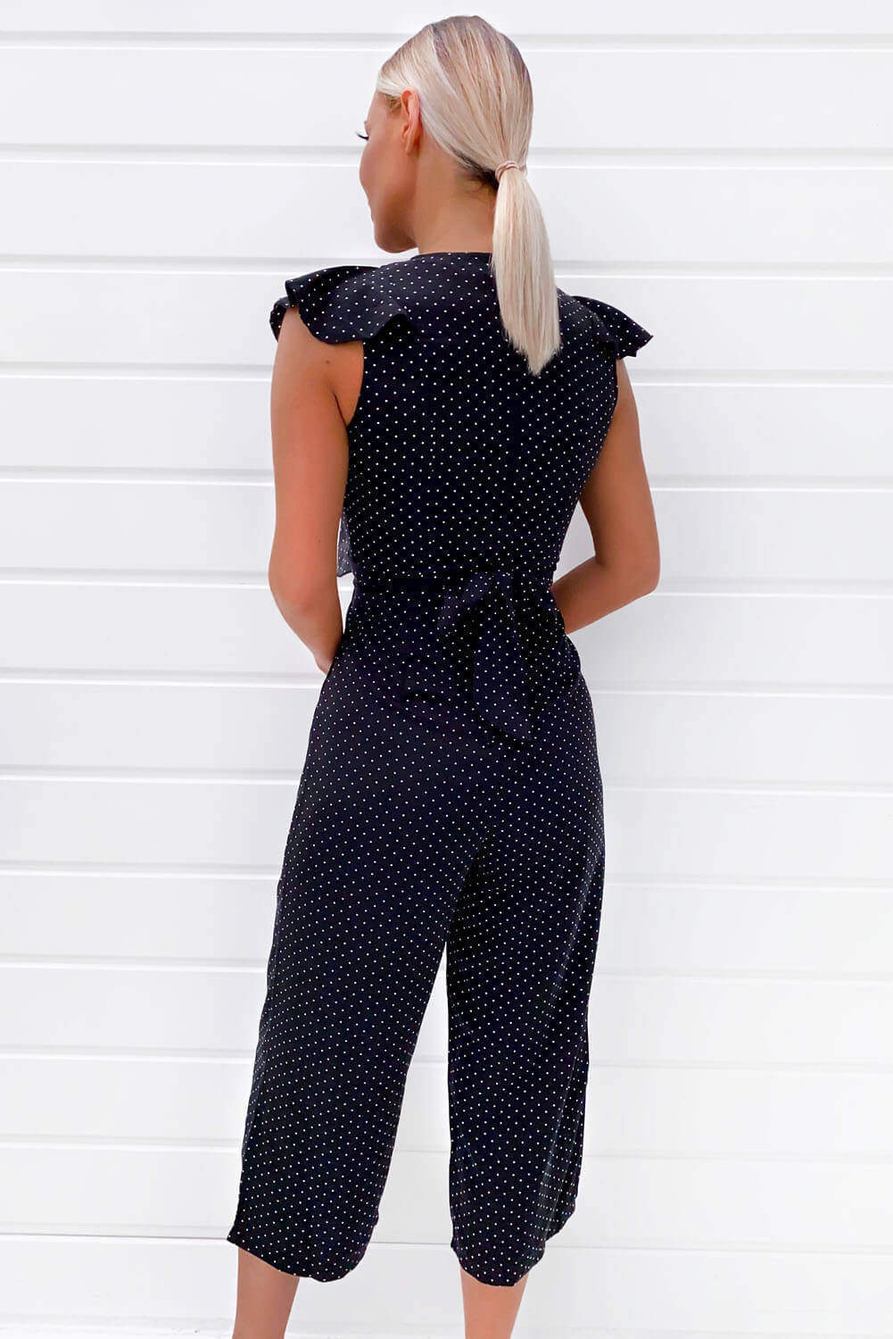 Black Polka Dot Frill Panel Jumpsuit
