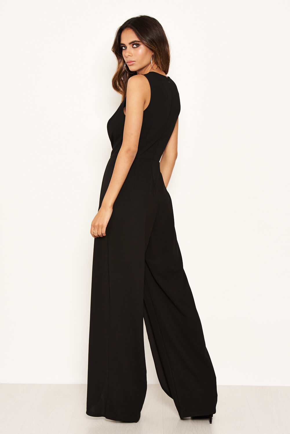 Black Knot Front Wide Leg Jumpsuit