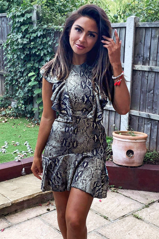 Snake Print Frill Detail Dress