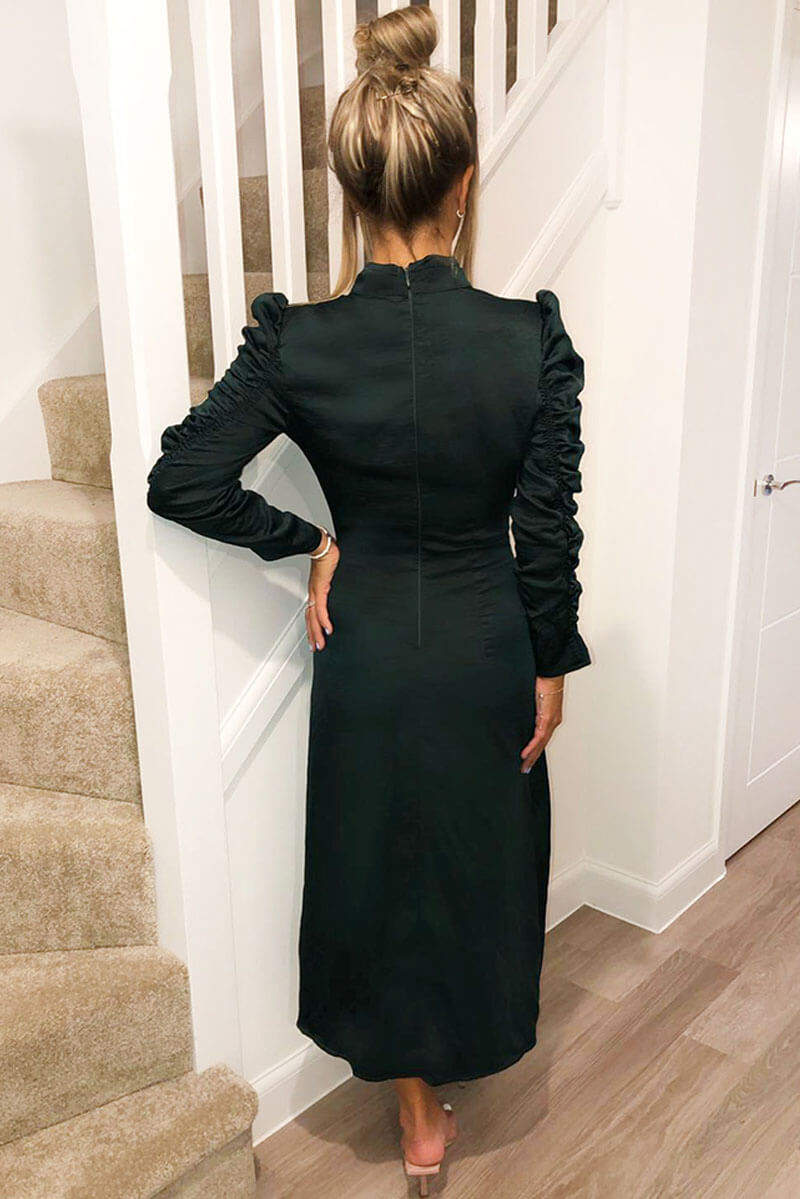 Teal Ruched Sleeve Split Leg Dress